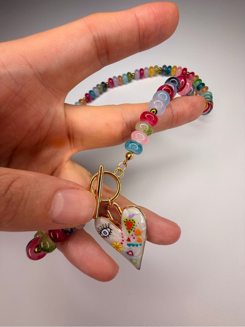 Multicolor Beaded Necklace with Heart Pendant - Picture 8 of 13